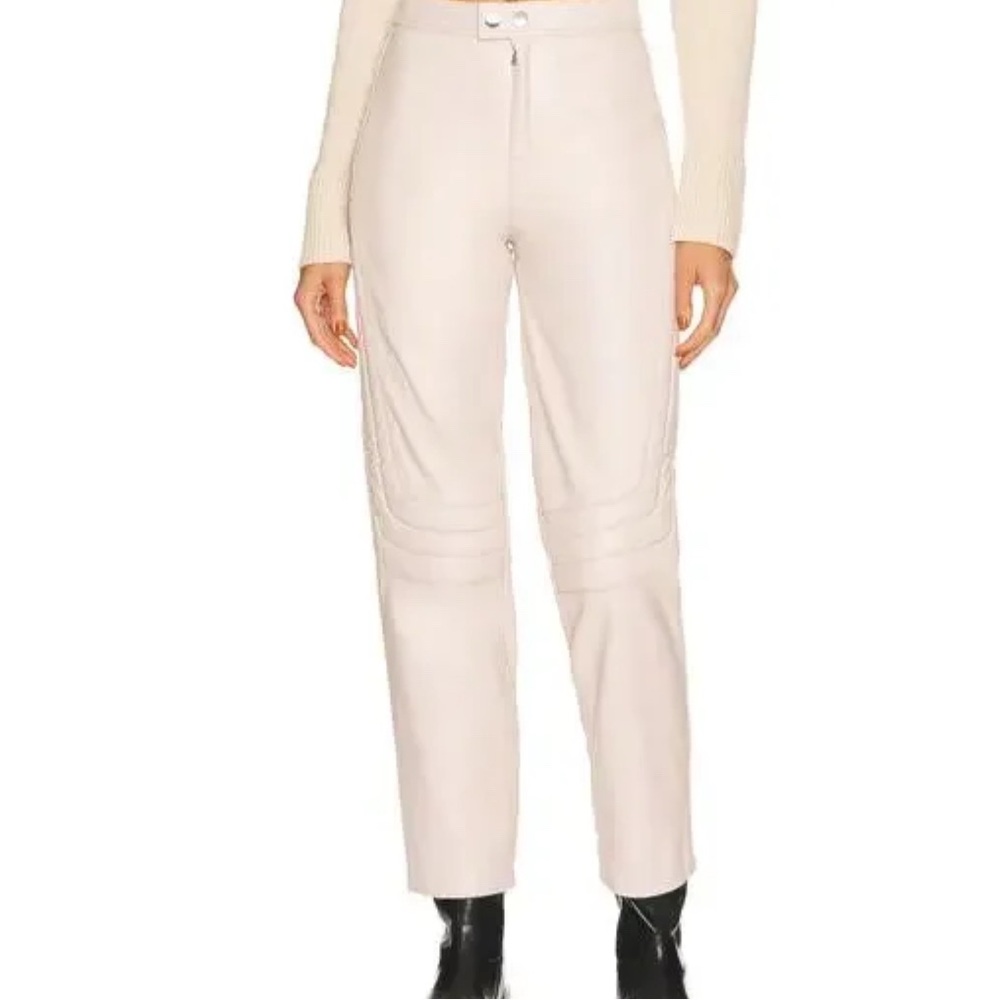 L’ACADEMIE OFF WHITE LEATHER PANTS LARGE TAPERED MOTO BIKER
